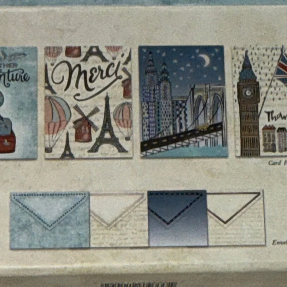Lady Jayne Travel Theme Note Cards 16 Count Boxed Stationery Paris London NYC